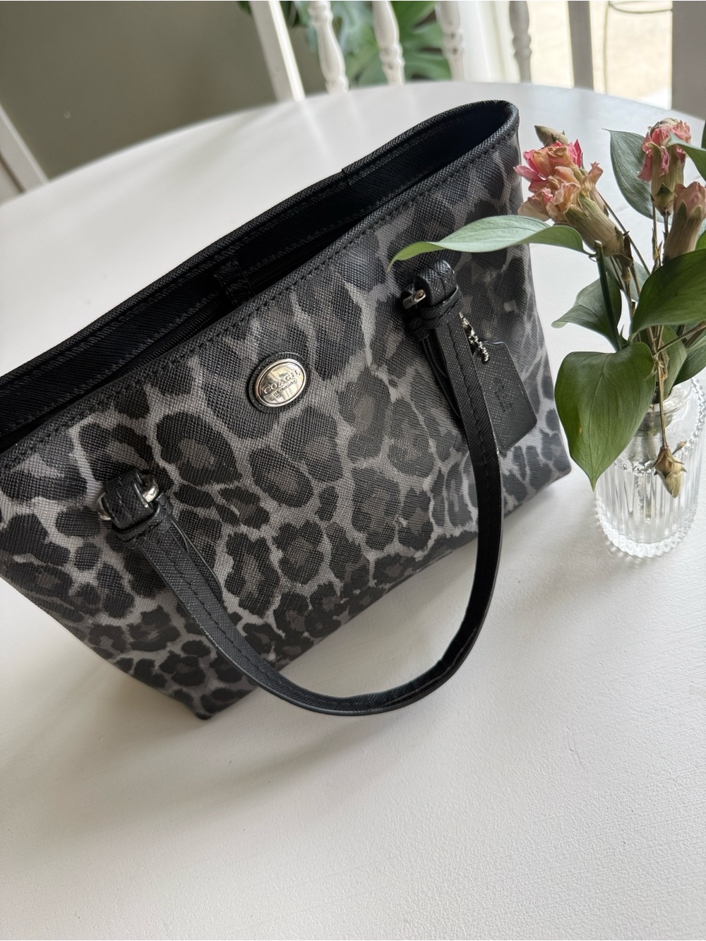 Coach Women's Gray Leopard Print mini Tote Bag